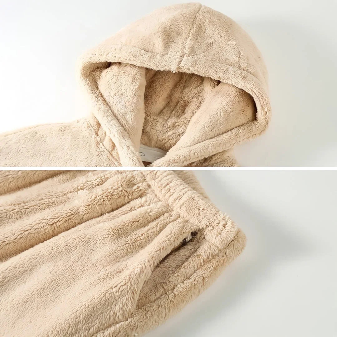 Plush Hooded Flannel Fleece Pajama Set