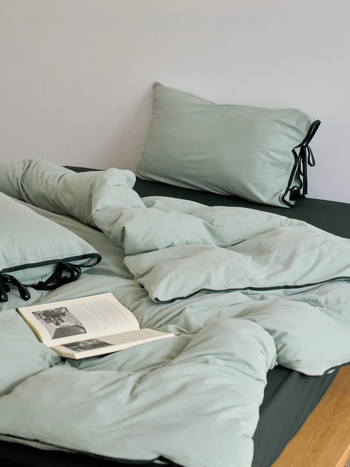 Soft Contrast Tie Washed Cotton Bedding Set