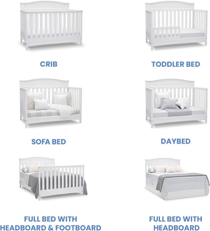 Emery Deluxe 6-In-1 Convertible Crib, Greenguard Gold Certified, Bianca White Baby Products Convertible Cribs Furniture Infant & Toddler Beds Nursery