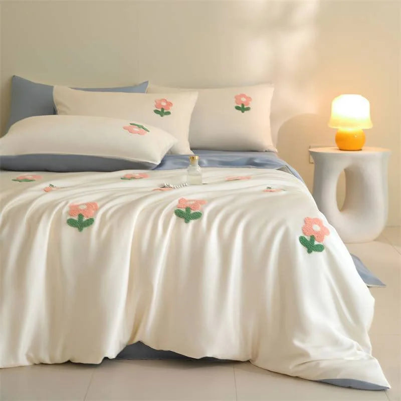Tufted Doodle Flower Cooling Tencel Bedding Set