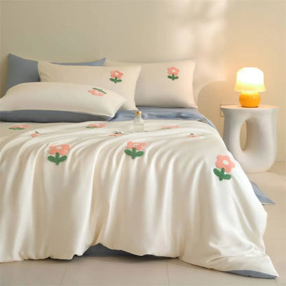 Tufted Doodle Flower Cooling Tencel Bedding Set