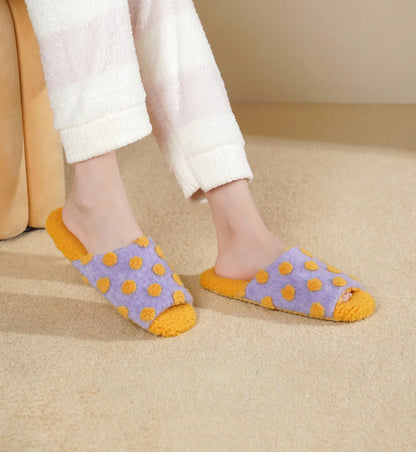 Plush Polka Dot Fuzzy House Slippers
