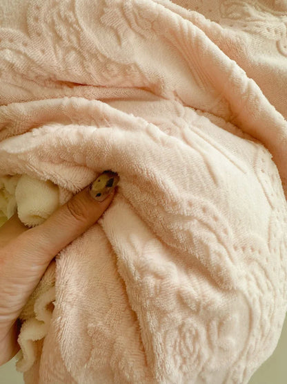 Plush Ruffled Embossed Bow Flannel Fleece Bedding Set