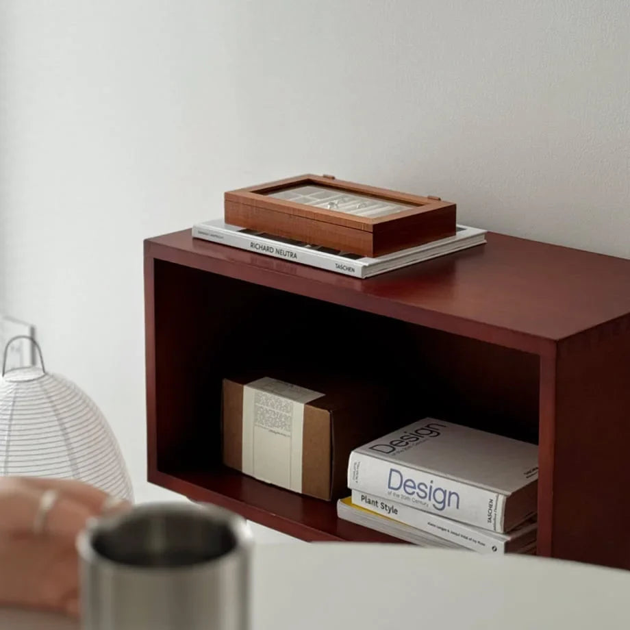 Polished Wood Jewelry Organizer with Glass Lid