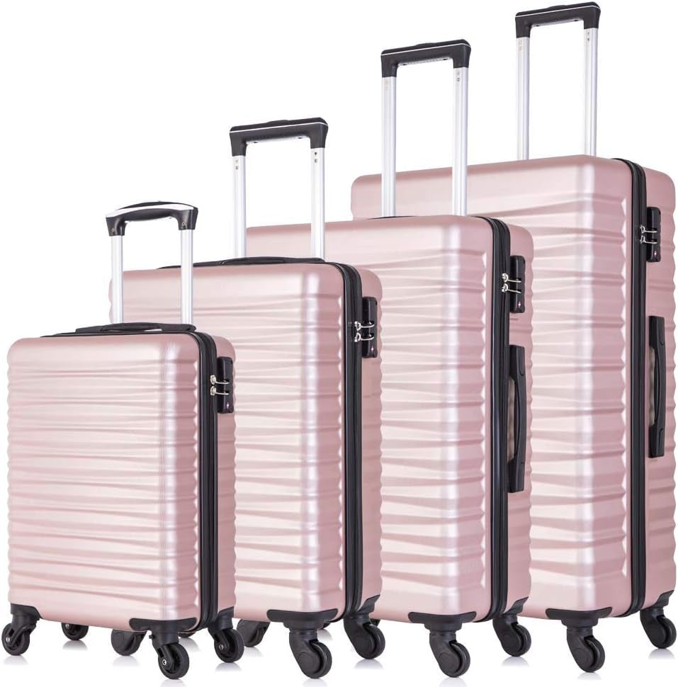 Apelila Hardshell Luggage ABS Luggages Sets with Spinner Wheels Hard Shell Spinner Carry on Suitcase(Silver, 4 PCS) Clothing Luggage Luggage & Travel Gear Luggage Sets Shoes & Jewelry