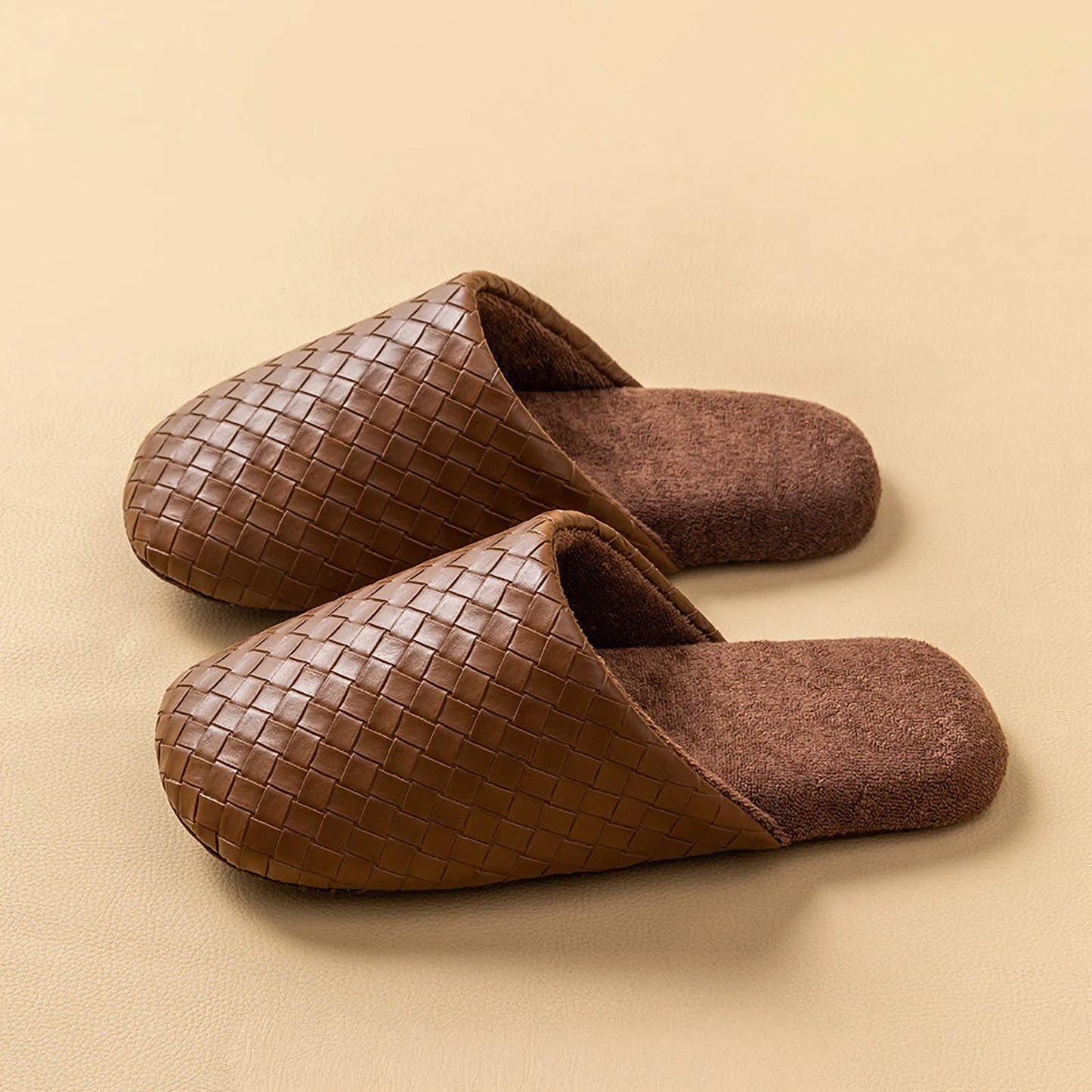 Plush Woven Texture Cotton House Slippers