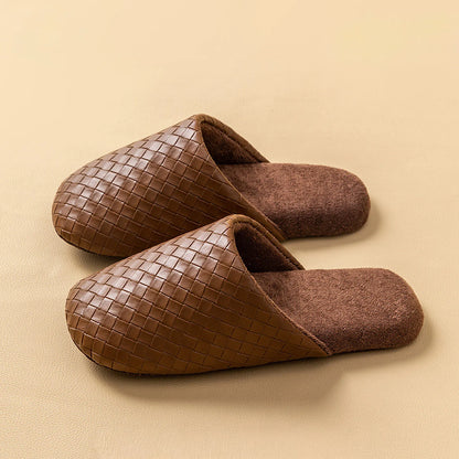Plush Woven Texture Cotton House Slippers