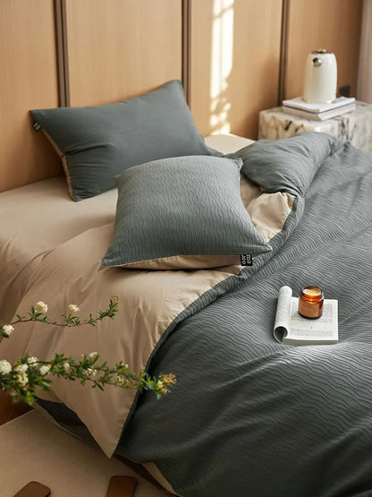Wavy Textured Two-Tone Washed Cotton Bedding Set
