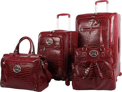 Kathy Van Zeeland Croco PVC Designer Luggage - 4 Piece Softside Expandable Lightweight Spinner Suitcases - Travel Set Includes a Dowel and Shopper Bags, 20-Inch Carry on & 28-Inch Suitcase (Burgundy) Clothing Luggage Luggage & Bags Luggage & Travel Gear Luggage Sets Shoes & Jewelry Suitcases