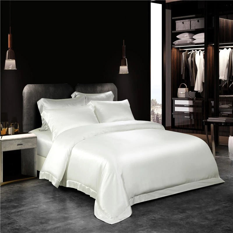 Eloise Pearl White Luxury Pure Mulberry Silk Bedding Set