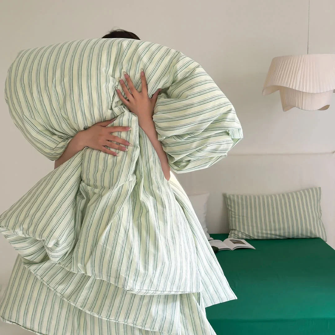 Ultra-Soft Pinstripe Washed Cotton Bedding Set