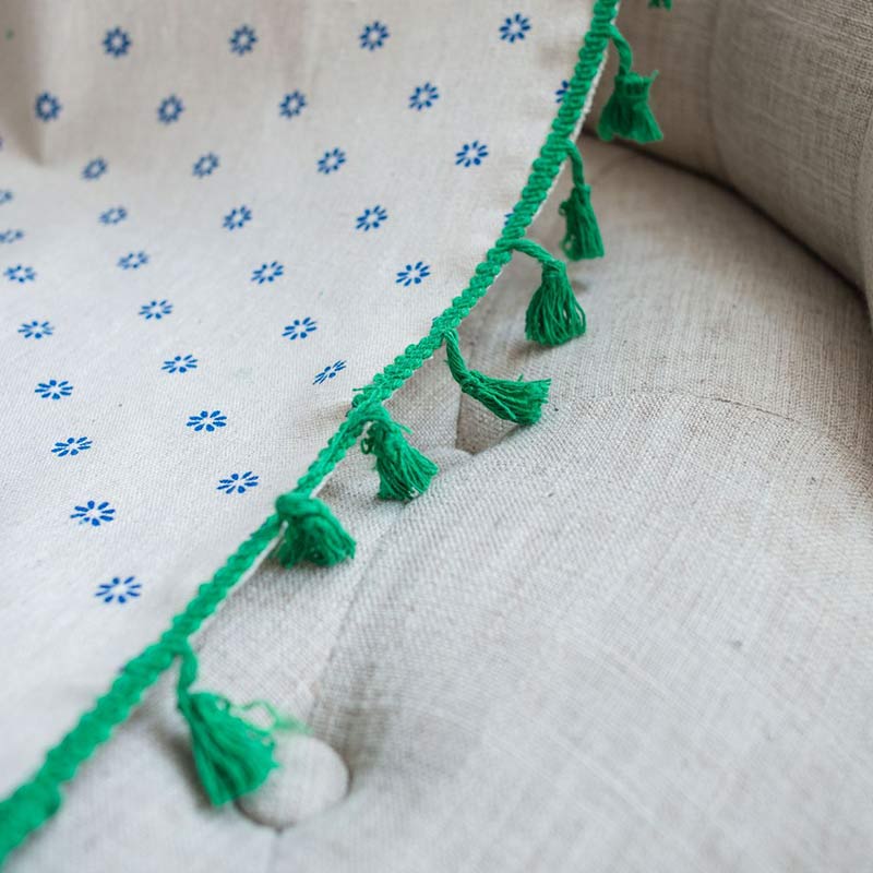 Blue Daisy Green Cotton Curtain