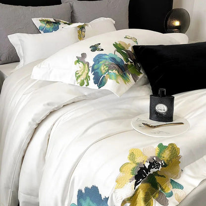 Adonis Floral Embroidered Egyptian Cotton Bedding Set