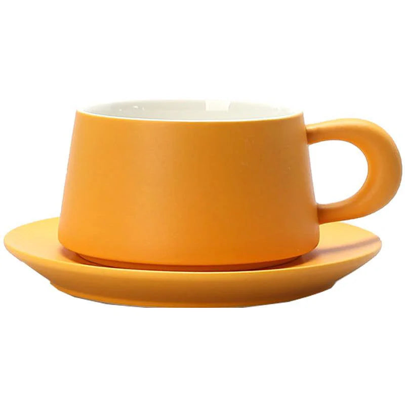 Matte Ceramic Chunky Handle Coffee Cup & Saucer Set