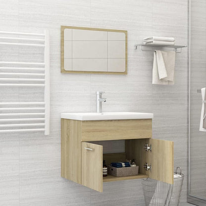 (Fast Delivery) Modern Bathroom Furniture Set,Bathroom Vanity and Sink Combo Stand Cabinet,White Ceramic Vessel Sink with Mirror,Bathroom Furniture Set Sonoma Oak Chipboard Bathroom Fixtures Bathroom Sink Vanities & Accessories Bathroom Vanities Kitchen & Bath Fixtures Tools & Home Improvement