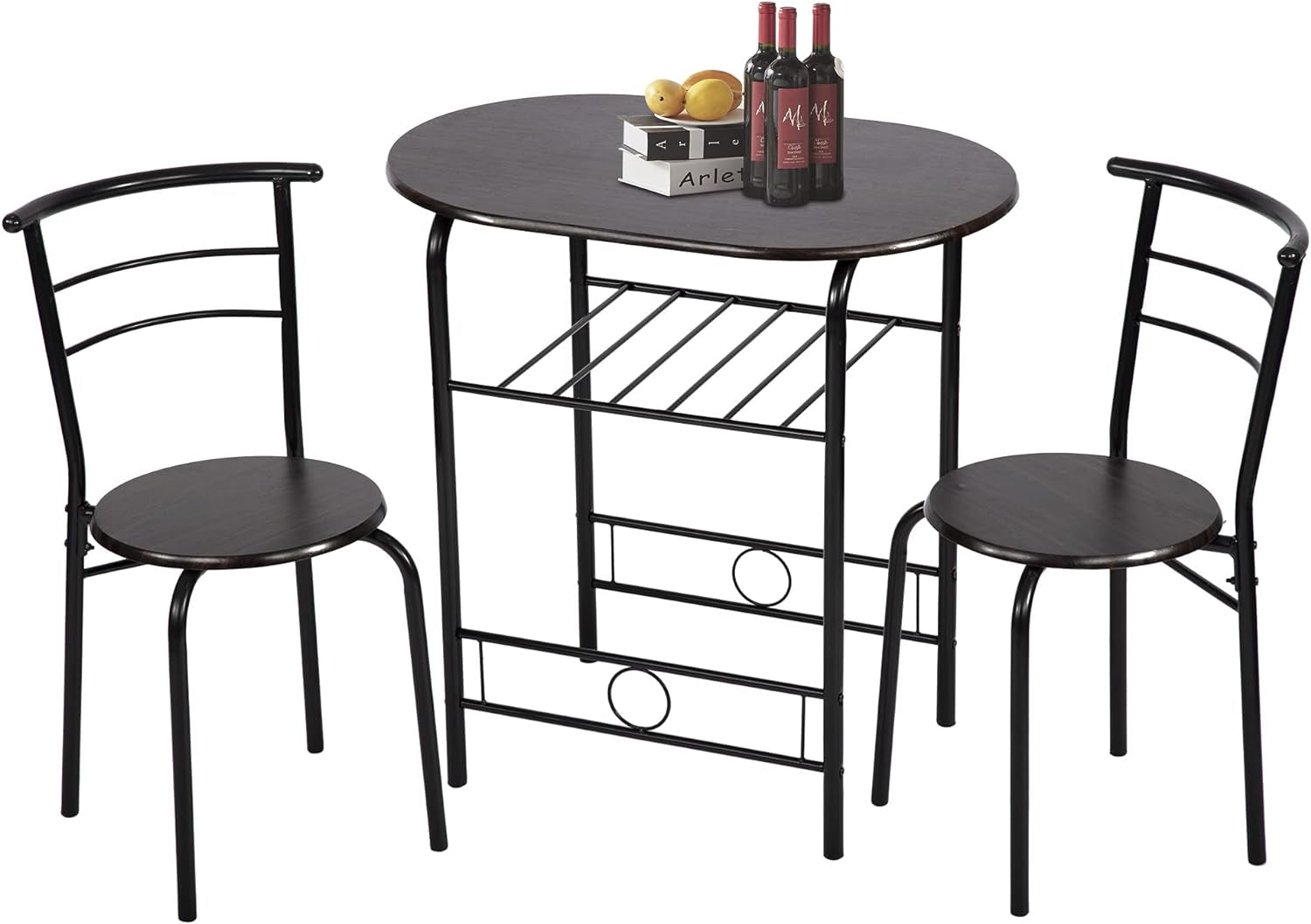 FDW 3-Piece round Table and Chair Set for Kitchen Dining Room Bar Breakfast,Compact Space Metal Frame,Wine Rack Dining Room Furniture Furniture Home & Kitchen Table & Chair Sets