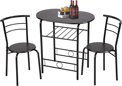 FDW 3-Piece round Table and Chair Set for Kitchen Dining Room Bar Breakfast,Compact Space Metal Frame,Wine Rack Dining Room Furniture Furniture Home & Kitchen Table & Chair Sets