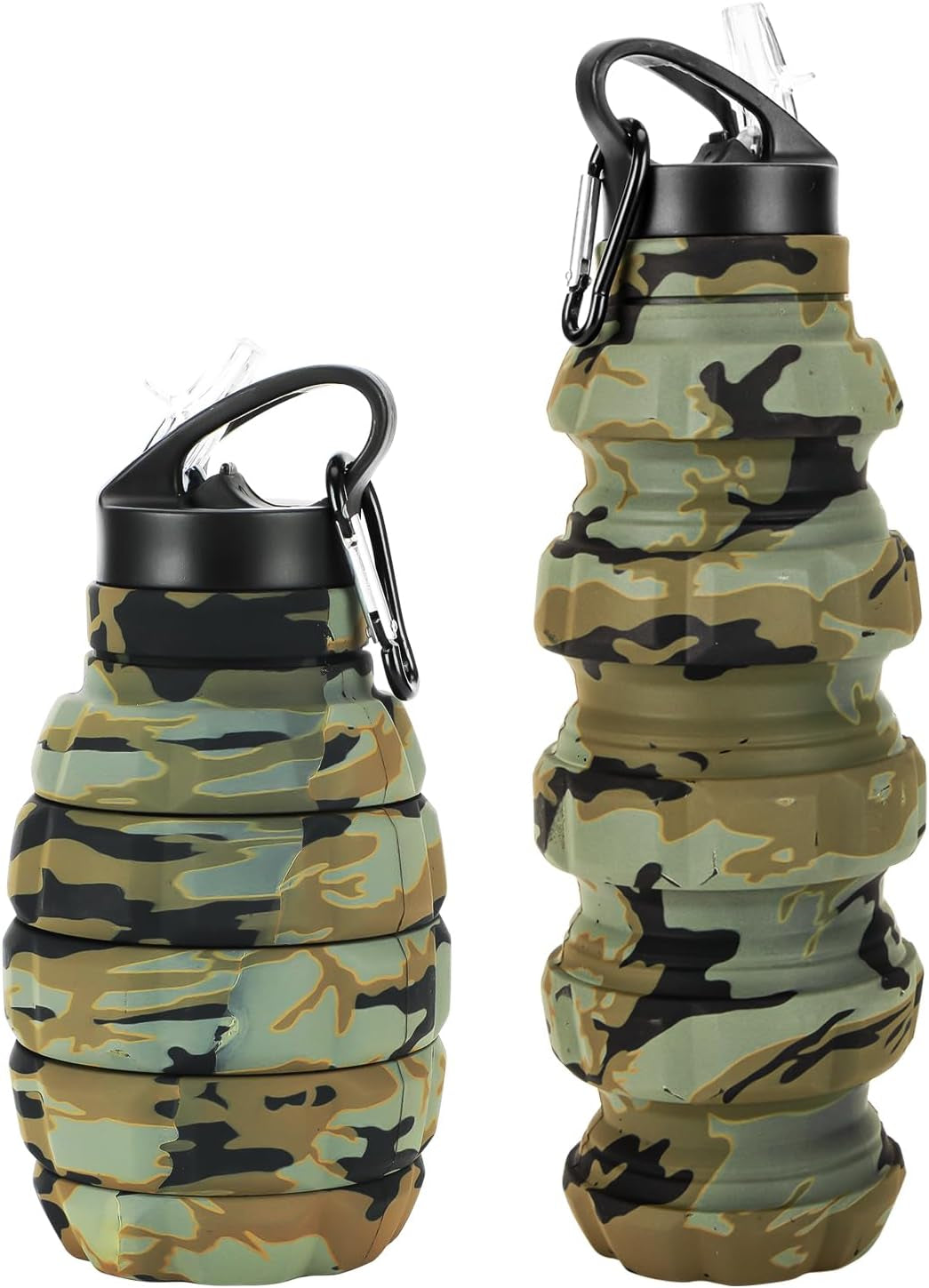 Collapsible Travel Water Bottle18Oz, Reuseable Silicone Foldable Water Bottles for Gym Camping Hiking, Portable Leak Proof Sports Water Bottle with Carabiner (Dark Gray Camouflage Cup) Sports & Outdoor Recreation Accessories Sports & Outdoors Sports Water Bottles