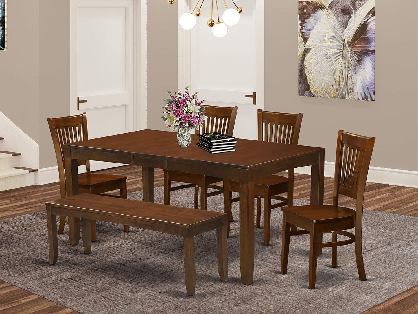 East West Furniture LYVA7-ESP-C Lynfield 7 Piece Kitchen Set Consist of a Rectangle Table with Butterfly Leaf and 6 Linen Fabric Dining Room Chairs, 36X66 Inch Dining Room Furniture Furniture Home & Kitchen Table & Chair Sets