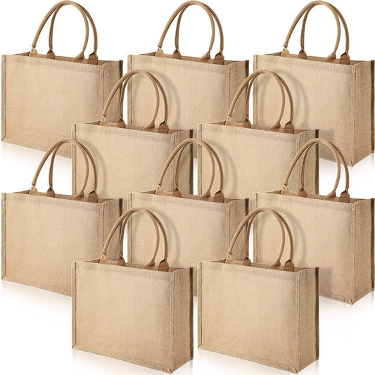 Shappy 10 Pieces Jute Burlap Tote Bags Reusable Burlap Shopping Bags with Handles Blank Totes for Women Shopping Market Grocery Beach Trip DIY Bags，16.5 X 7.25 X 13 Inches, Khaki Home & Kitchen Kitchen & Dining Luggage & Bags Reusable Grocery Bags Shopping Totes Storage & Organization Travel & To-Go Food Containers