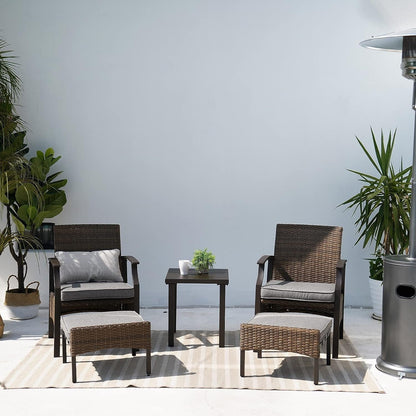 Grand Patio 5-Piece Outdoor Furniture Sets Weather-Resistant Wicker Steel Outdoor Patio Chairs with Olefin Cushions Ottomans and Coffee Table for Balcony Backyard Garden Poolside- Gray Conversation Sets Lawn & Garden Patio Patio Furniture & Accessories Patio Furniture Sets