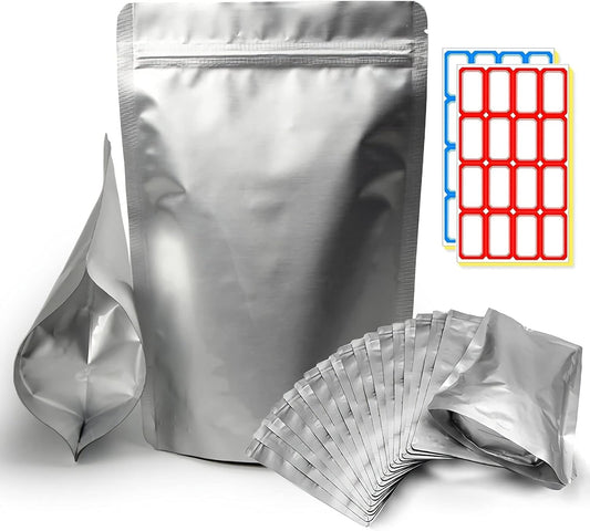 25Pcs Mylar Bags for Food Storage 1 Quart Foil Bags Resealable Ziplock Bags（4.72 Mil ）Family Daily Life for Food Long-Term Storage Coffee, Tea, Cereal, Heat Resealable, Food Grade (6.3X9.4IN) Container Sets Food Containers Food Storage Home & Kitchen Kitchen & Dining Storage & Organization