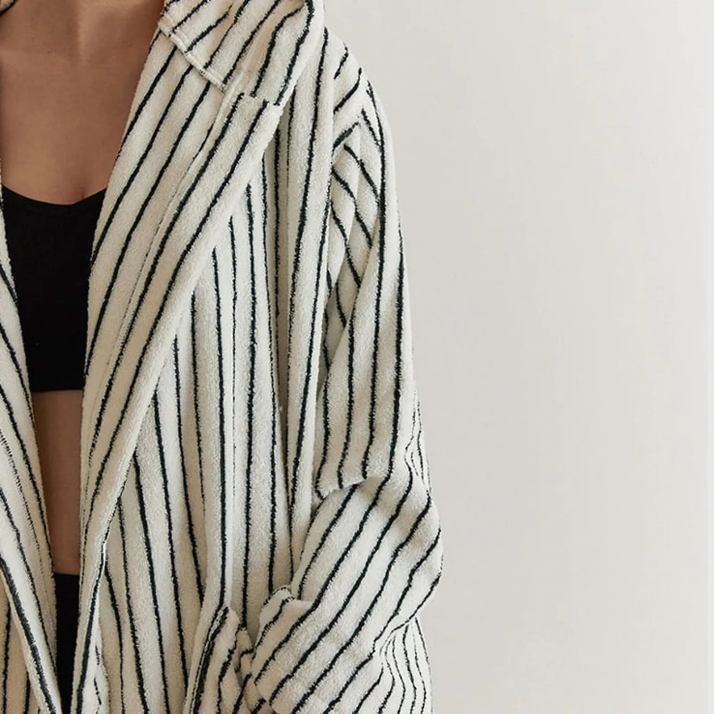 Plush Striped Long-Staple Cotton Hooded Robe