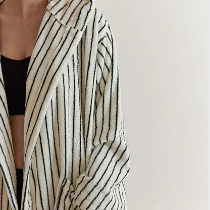 Plush Striped Long-Staple Cotton Hooded Robe