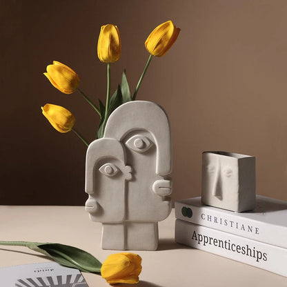 Matte Abstract Face Ceramic Vase