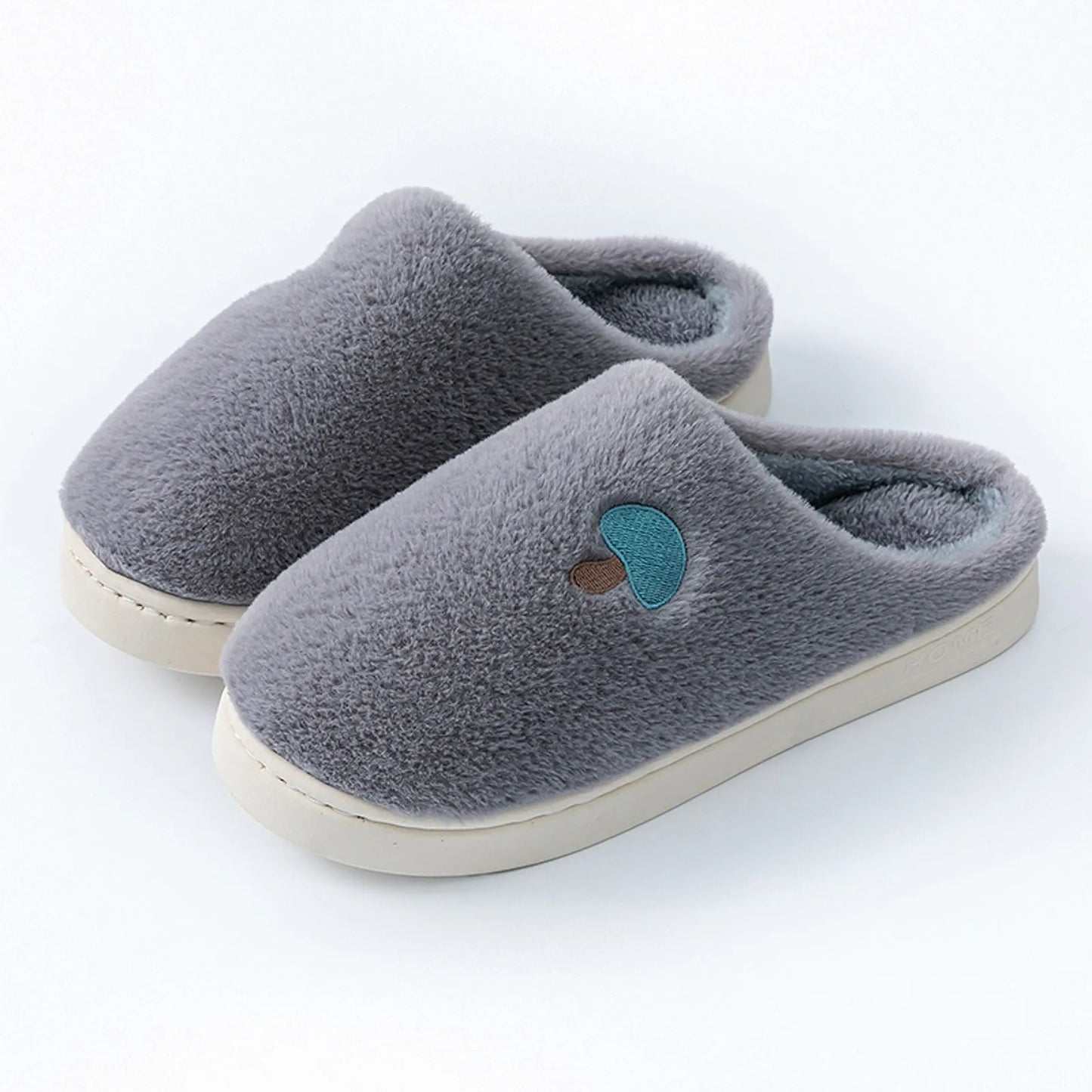 Plush Mushroom Embroidered Fleece House Slippers