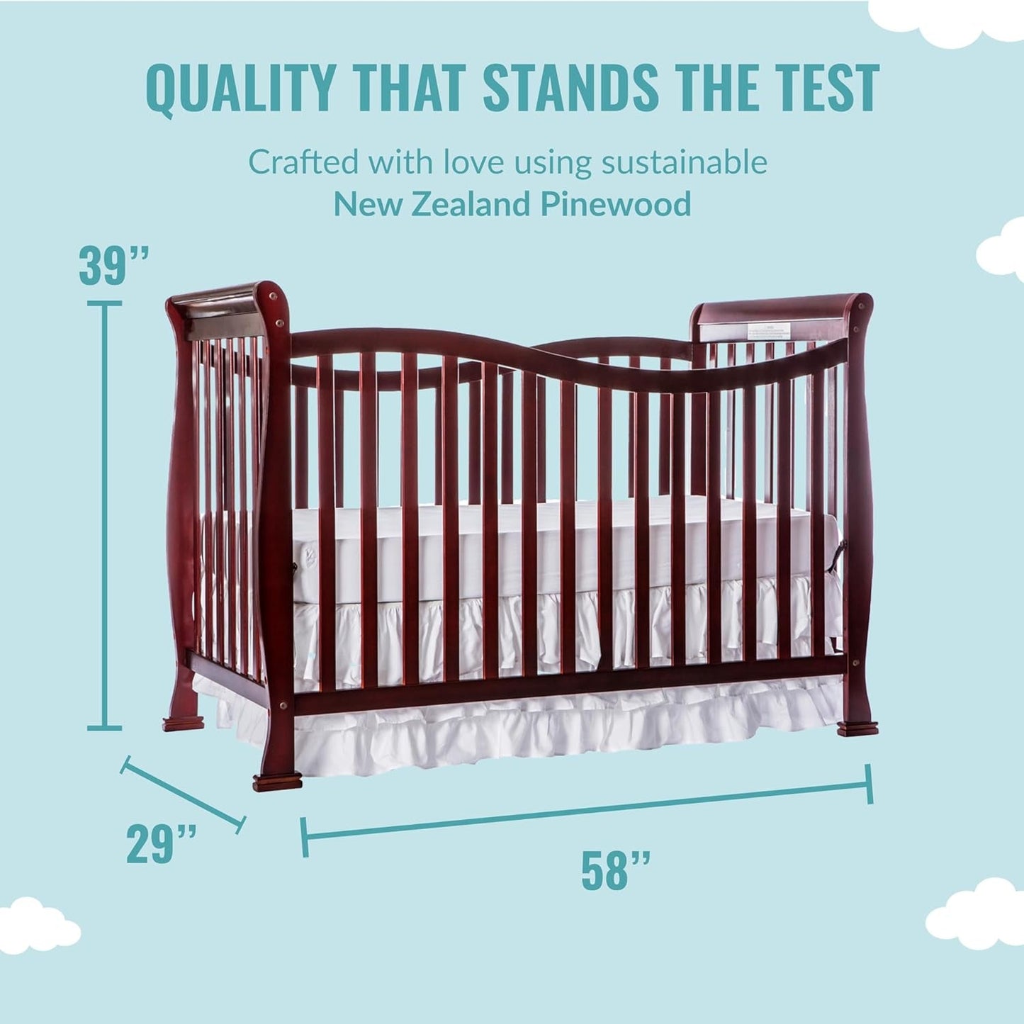 Violet 7-In-1 Convertible Life Style Crib in Cherry, Greenguard Gold Certified, 4 Mattress Height Settings, Made of Sustainable New Zealand Pinewood Baby Products Cribs Furniture Infant & Toddler Beds Nursery