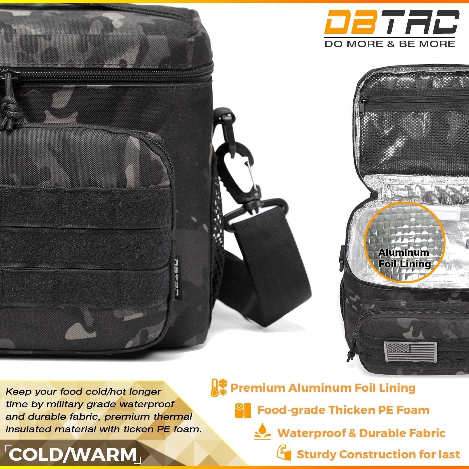 DBTAC Tactical Lunch Bag for Men Women, 12 Cans Insulated Lunch Box for Adult | 9L Leakproof Lunch Cooler Tote for Work Office Outdoor Travel | Soft Easy to Clean Liner X2, Black Camo Home & Kitchen Kitchen & Dining Lunch Bags Storage & Organization Travel & To-Go Food Containers