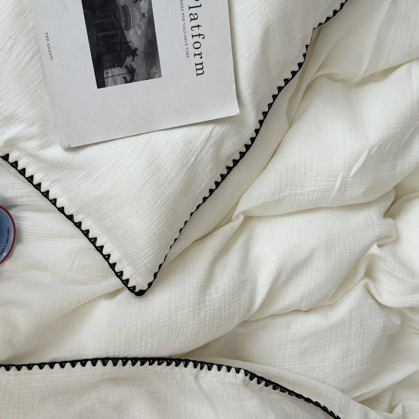 Textured Embroidered Edge Washed Cotton Bedding Set