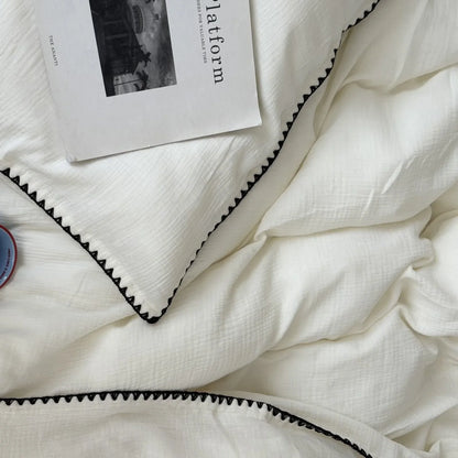 Textured Embroidered Edge Washed Cotton Bedding Set