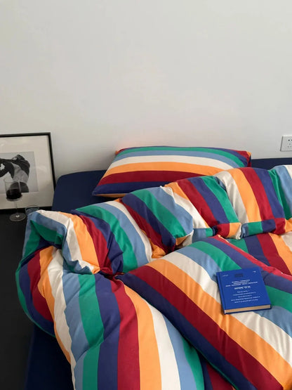 Soft Bold Rainbow Stripe Cotton Bedding Set