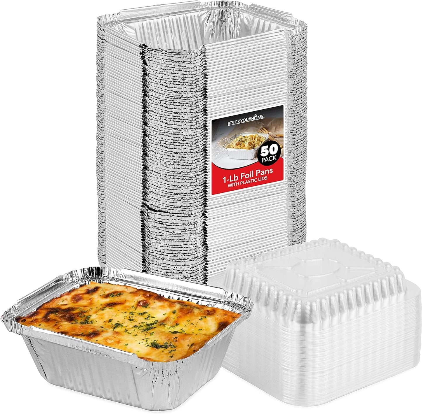 Small Aluminum Pans Take Out Containers (50 Pack) 50 Foil Oblong Pans and 50 Cardboard Lids - 1 Lb Tin Pans - Disposable Food Storage Containers for Cooking, Baking and Meal Prep Cookware Disposable Cookware Home & Kitchen Kitchen & Dining