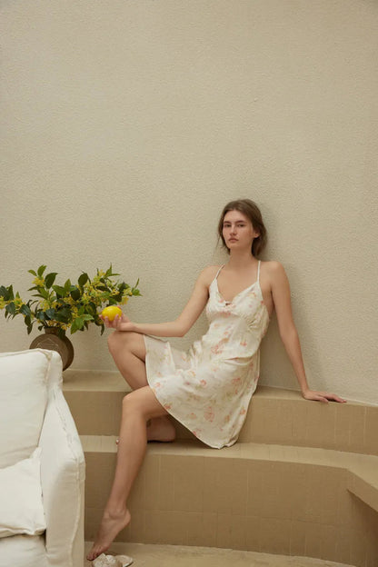 Silky Vintage Floral Cotton Sateen Slip Dress