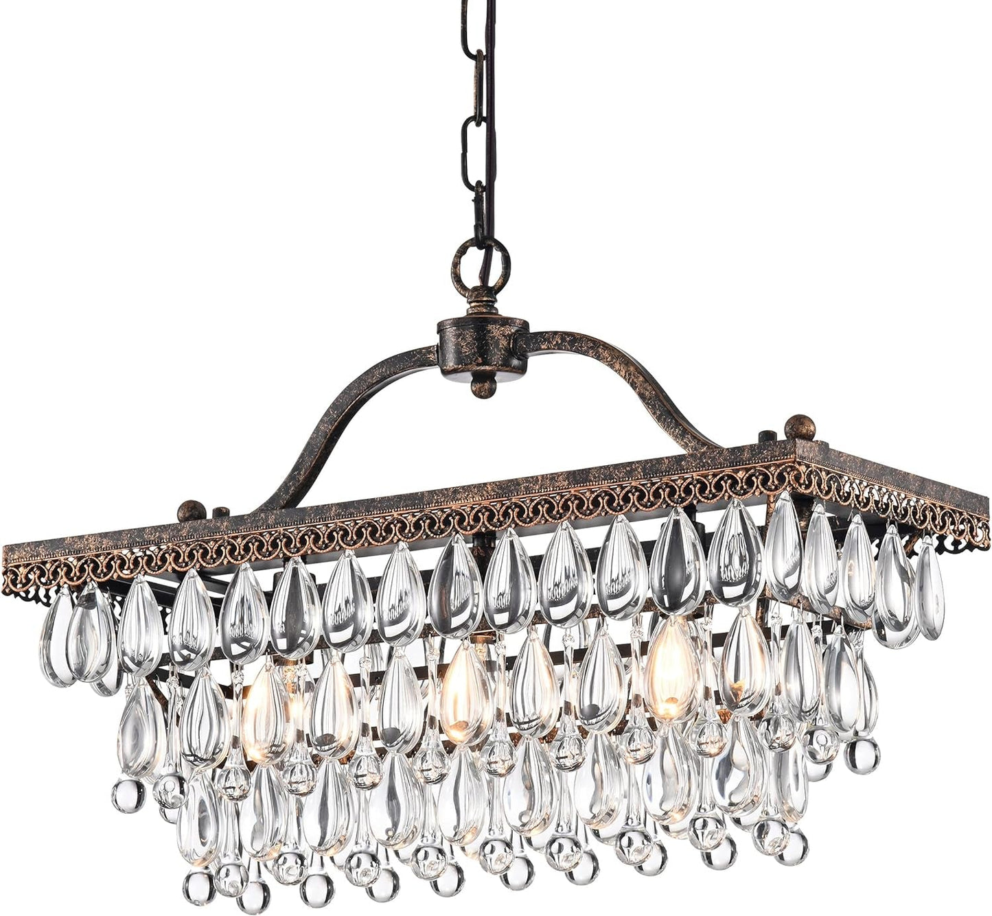 Edvivi Luxury Rectangular Linear Crystal Chandelier, 4 Lights Glam Lighting Fixture with Antique Bronze Finish, Adjustable Ceiling Light Fixture, Dining Room, Kitchen Island Ceiling Lights Chandeliers Lighting & Ceiling Fans Tools & Home Improvement