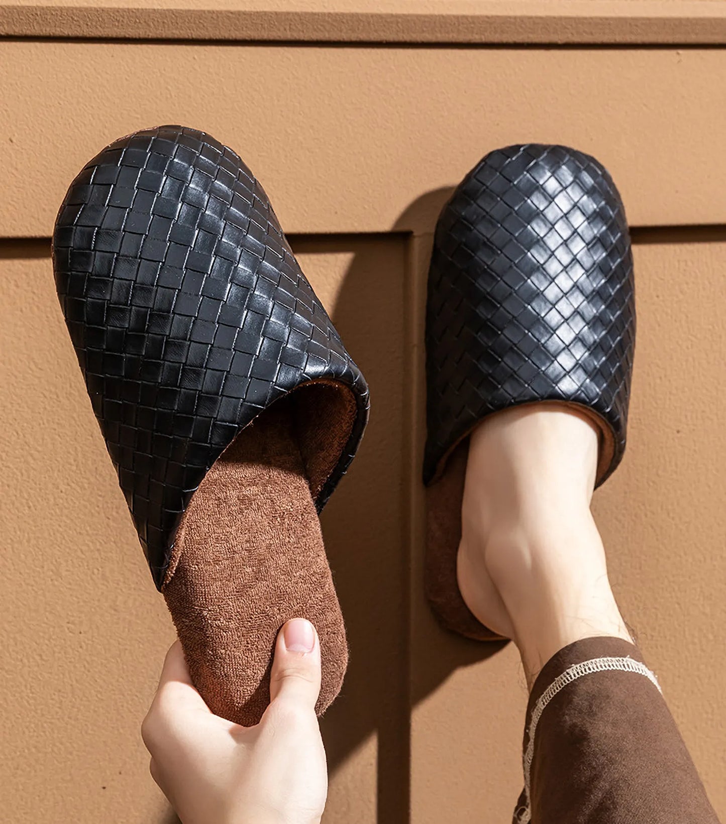 Plush Woven Texture Cotton House Slippers