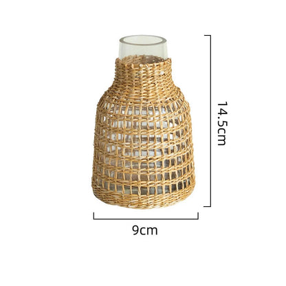 Handwoven Rattan & Glass Bud Vase