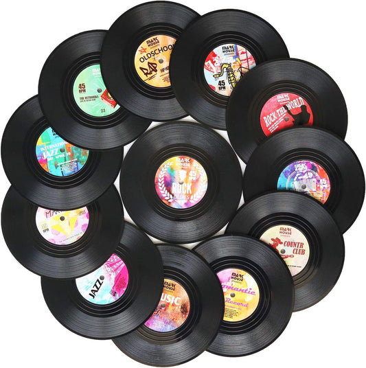 Funny Coasters for Drinks | Set of 12 Conversation Piece Sayings Vinyl Record Disk Music Drink Coaster | Housewarming Hostess Gifts, House Warming Present Decor Decorations Wedding Registry Gift Ideas Bar Tools Bar Tools & Drinkware Coasters Dining & Entertaining Home & Kitchen Kitchen & Dining