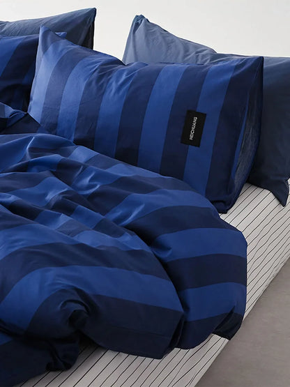 Soft Washed Wide Striped Cotton Bedding Set