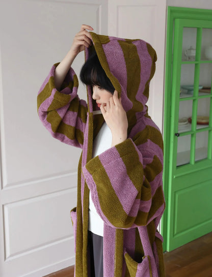 Plush Wide Striped Cotton Robe