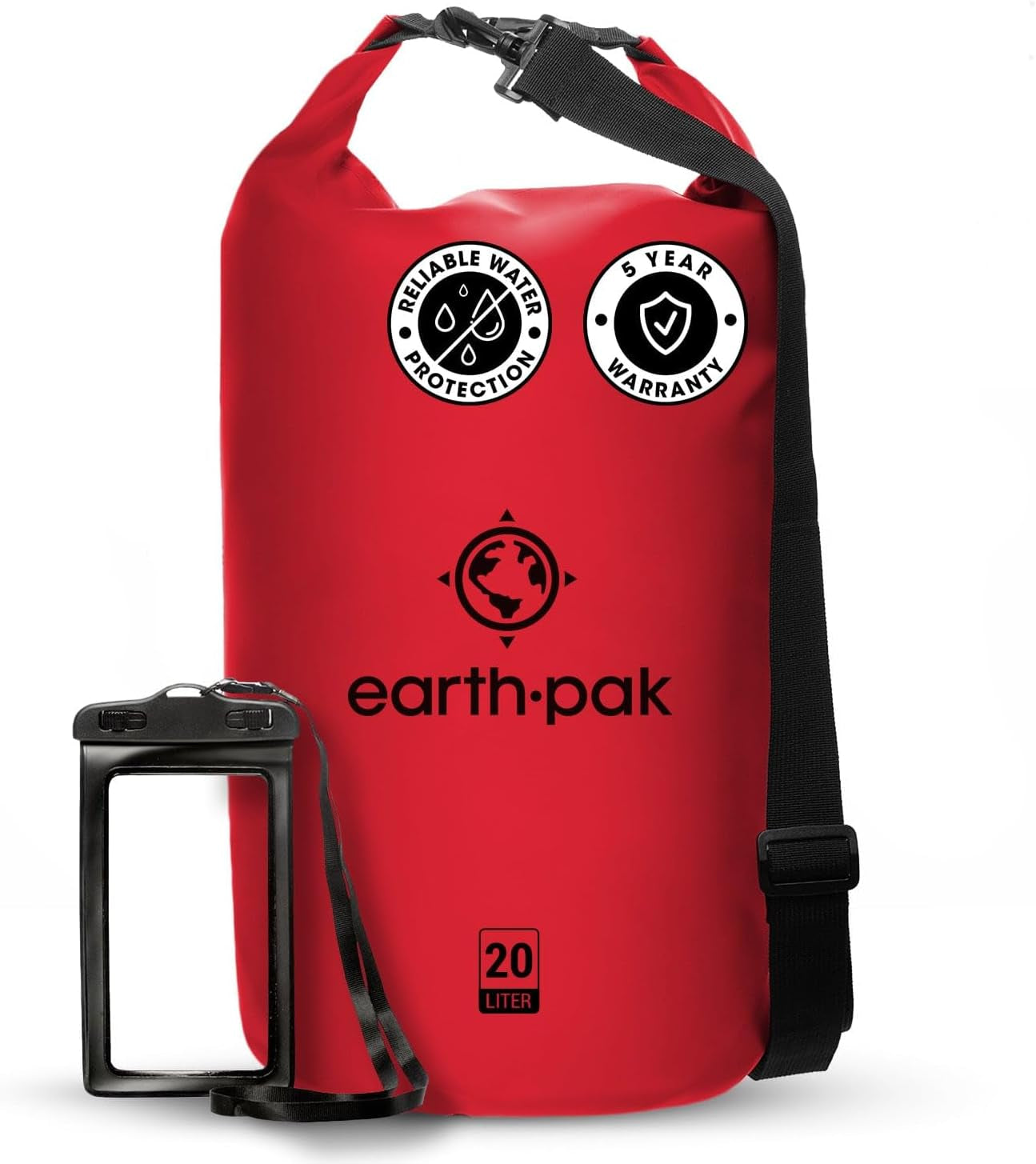 Earth Pak Waterproof Dry Bag - Roll Top Waterproof Backpack Sack Keeps Gear Dry for Kayaking, Beach, Rafting, Boating, Hiking, Camping and Fishing with Waterproof Phone Case Kayak Accessories Kayaking Sports Sports & Outdoors Water Sports