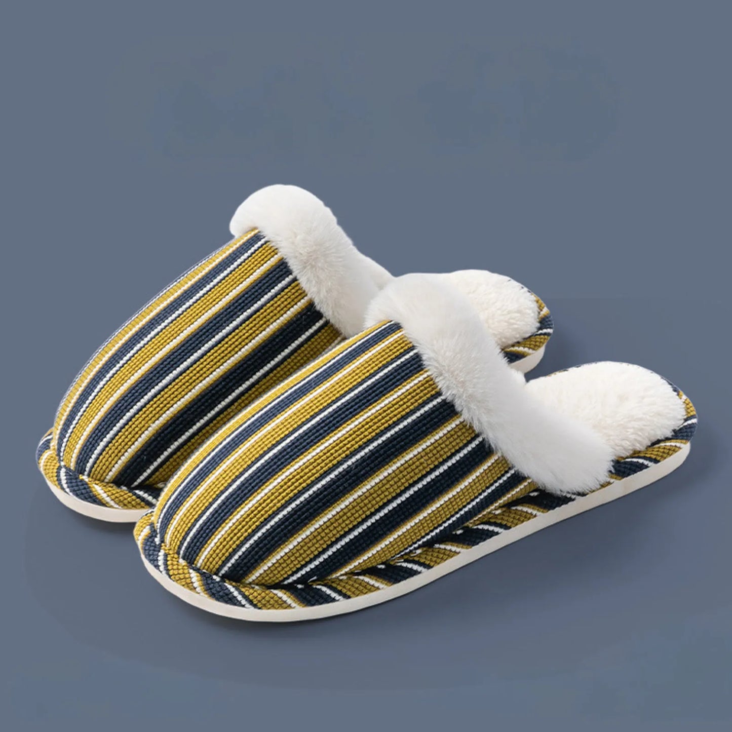 Plush Corduroy Striped Cotton House Slippers