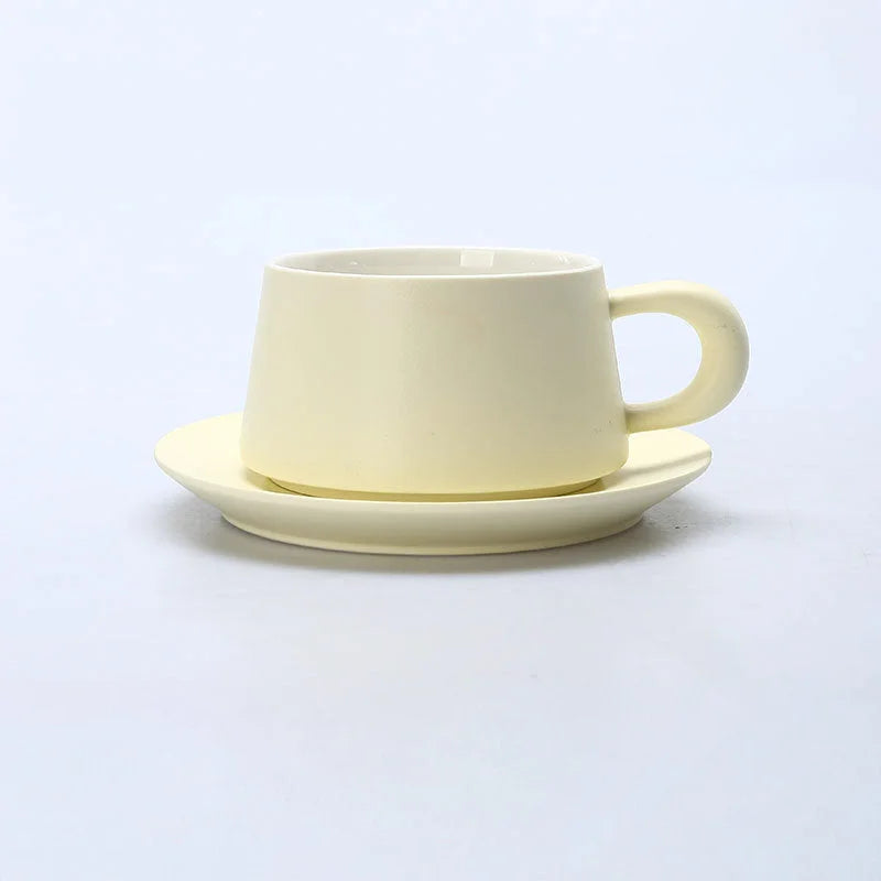 Matte Ceramic Chunky Handle Coffee Cup & Saucer Set