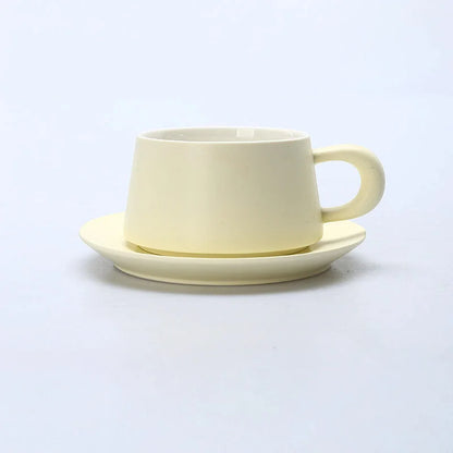 Matte Ceramic Chunky Handle Coffee Cup & Saucer Set
