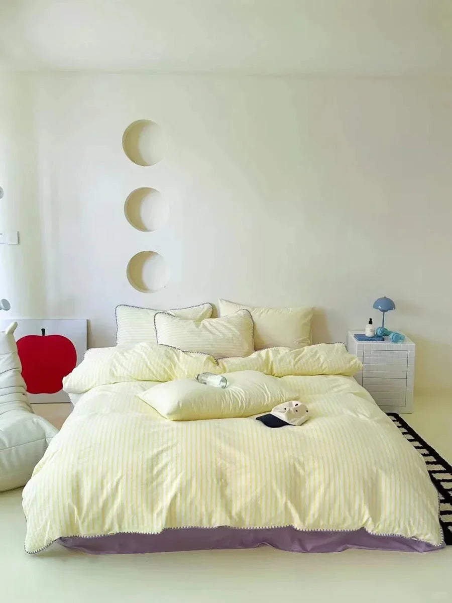 Soft Scalloped Striped Cotton Bedding Set