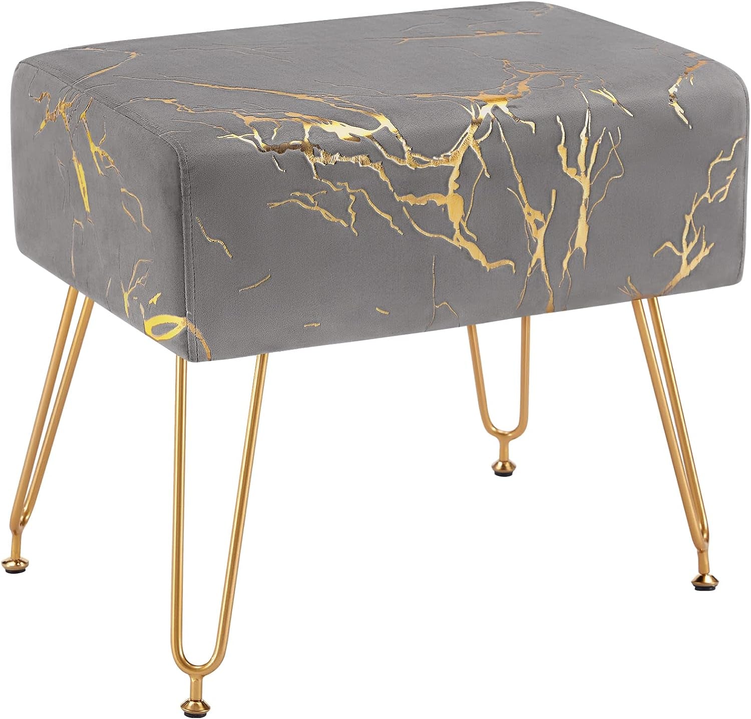 Fefances Large Vanity Stool Chair for Makeup Room Modern Velvet Square Ottoman Comfortable Footrest Stool with V Gold Legs (Gray Gold)… Furniture Home & Kitchen Living Room Furniture Ottomans