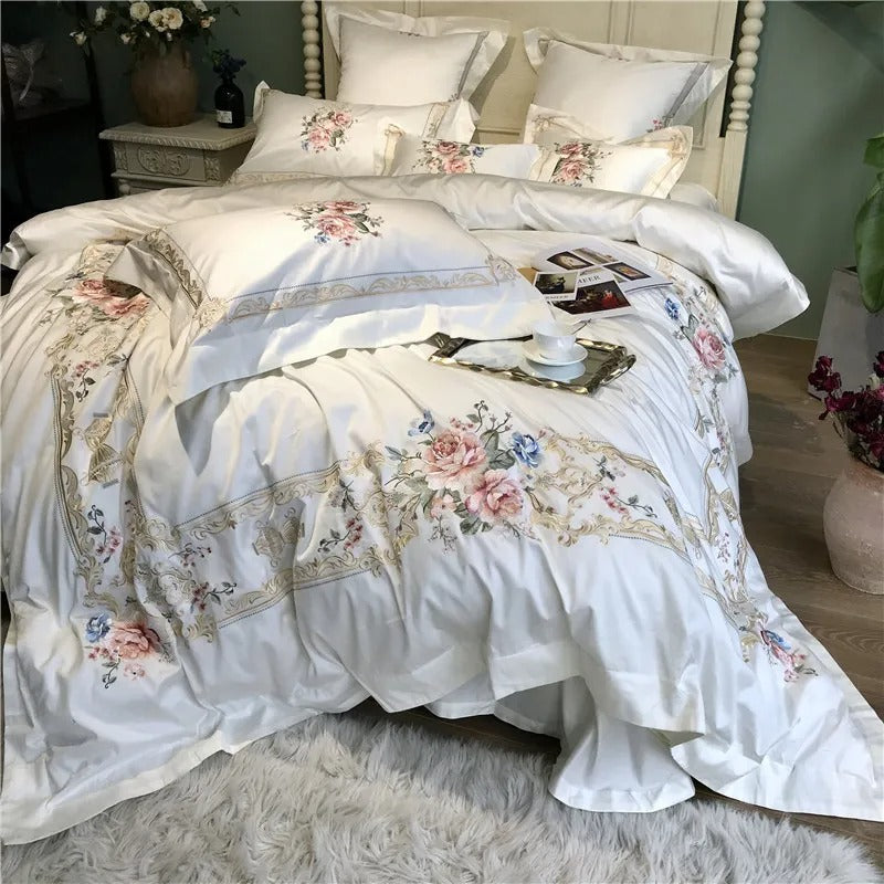 Destiny Blossom Floral Embroidered Egyptian Cotton Bedding Set